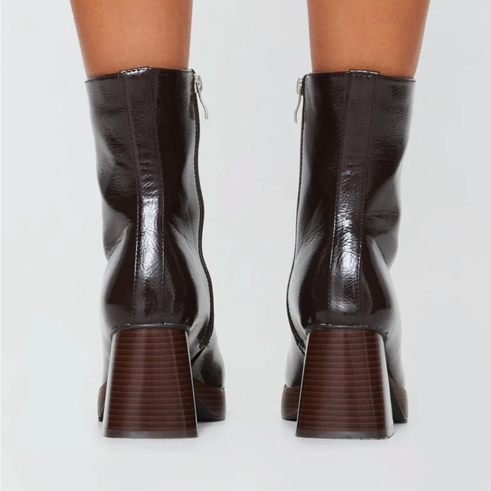 Princess Polly Kyleigh Brown Ankle Boots Platform Faux Leather Women Size 10 - Picture 3 of 7